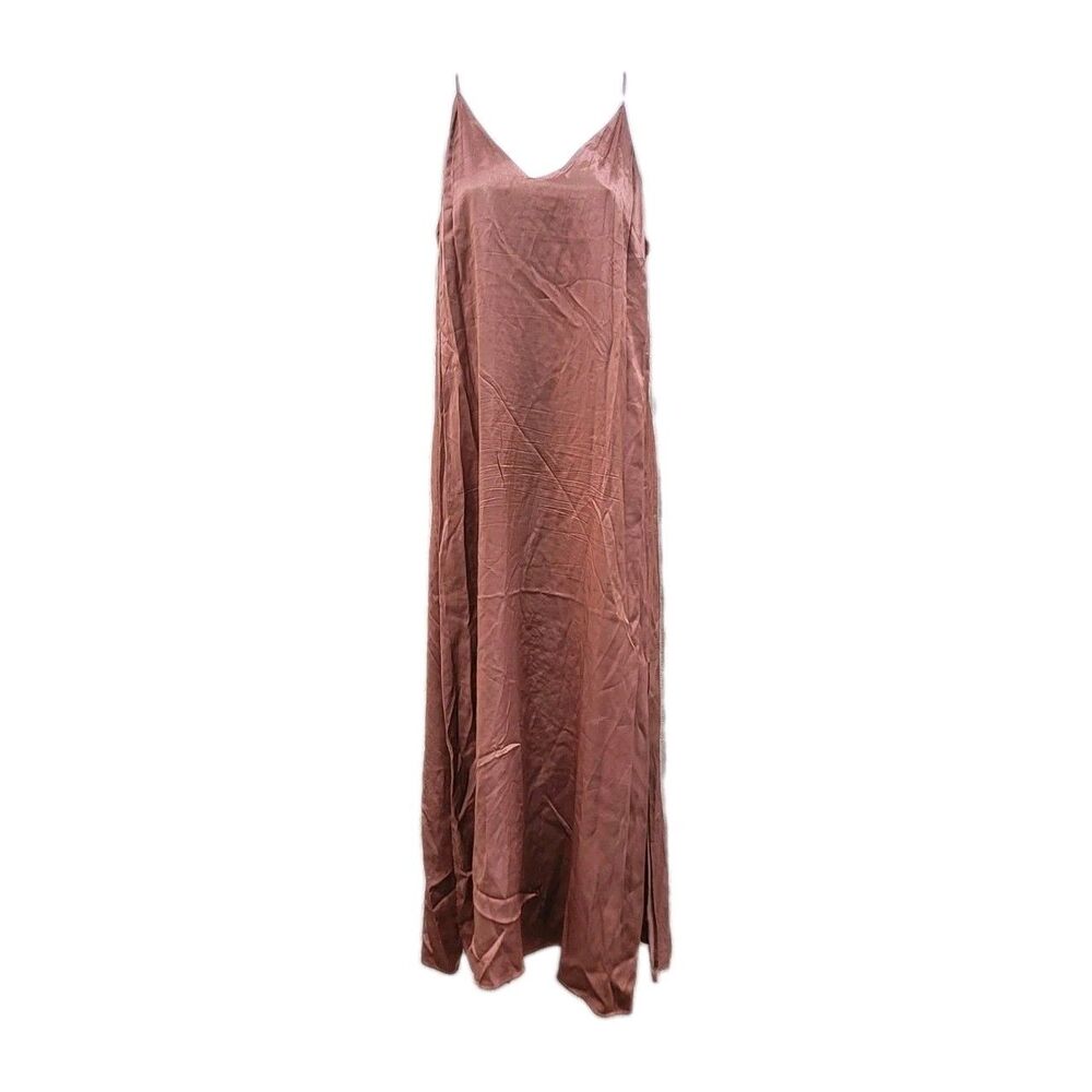 Womens vneck Rust Colored satin maxi slip dress sz 8 Y2k 90s